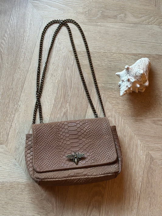 Sac bandoulière Honey cuir embossé effet serpent taupe foncé