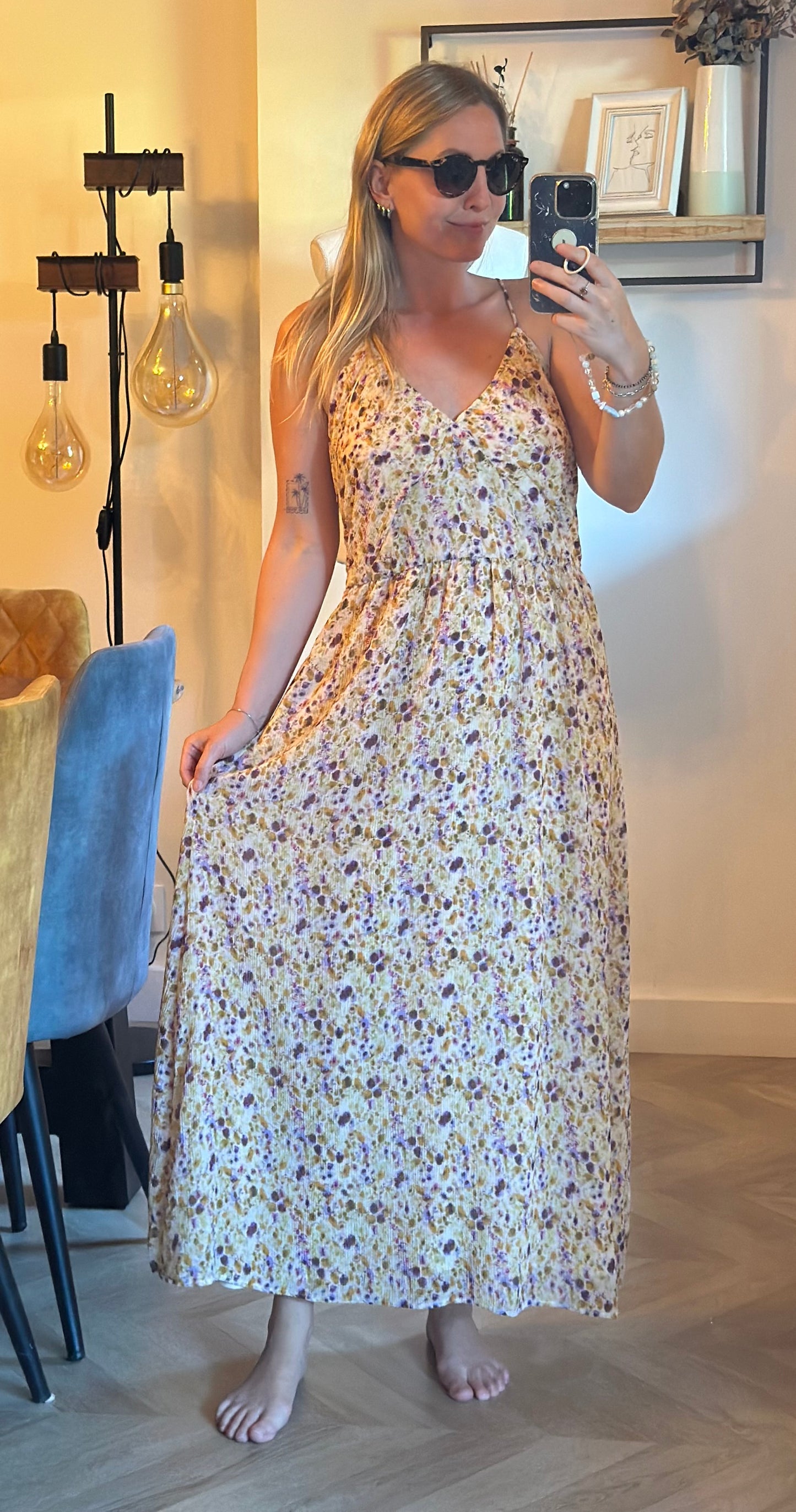 Robe longue fleurie T.42 – dos croisé réglable & doublée