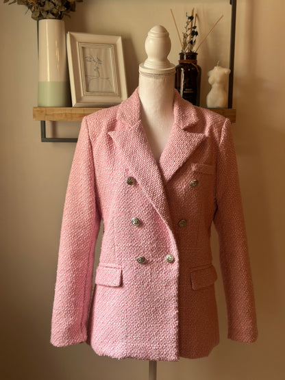 Blazer tweed rose clair boutons croisés T.36