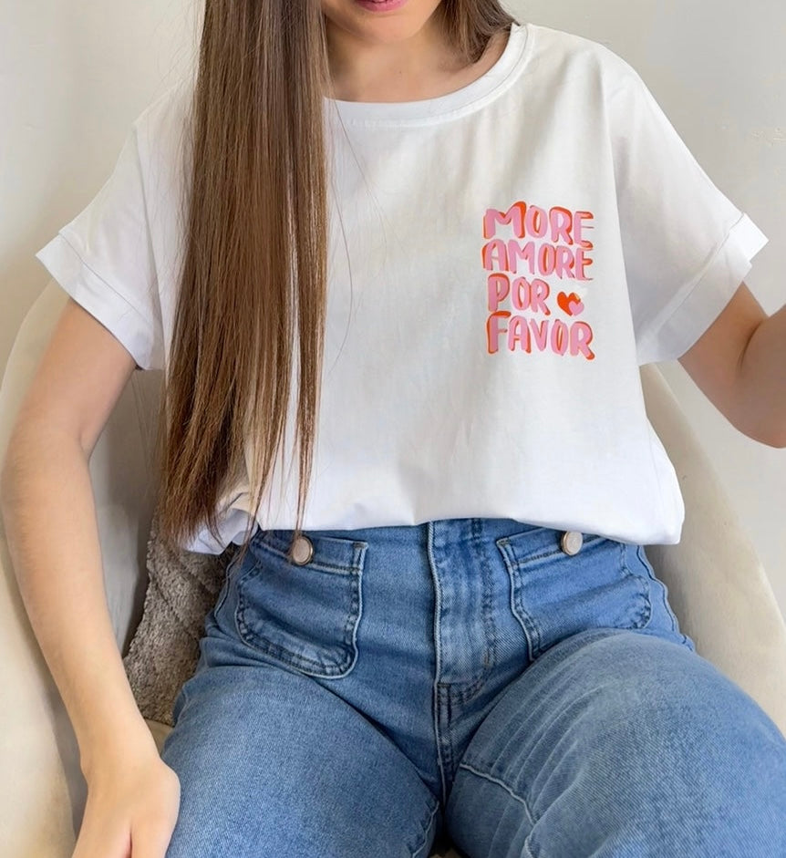 T-shirt blanc imprimé “Amor por favor” T.36 neuf