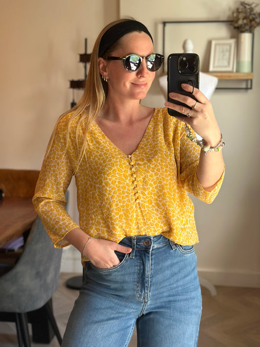Blouse imprimé feuilles jaune T.36