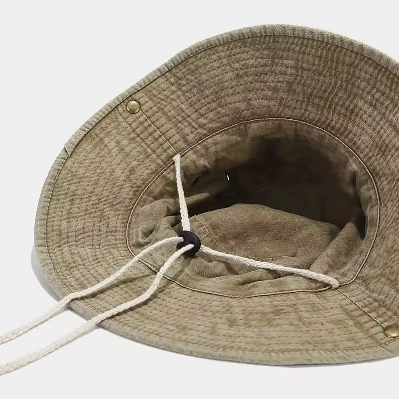 Chapeau unisexe beige kaki effet denim avec cordon neuf