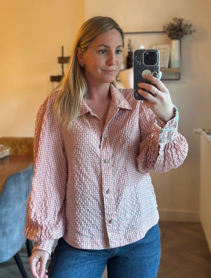 Chemise vichy rose coton fluide oversize T.34/36/38