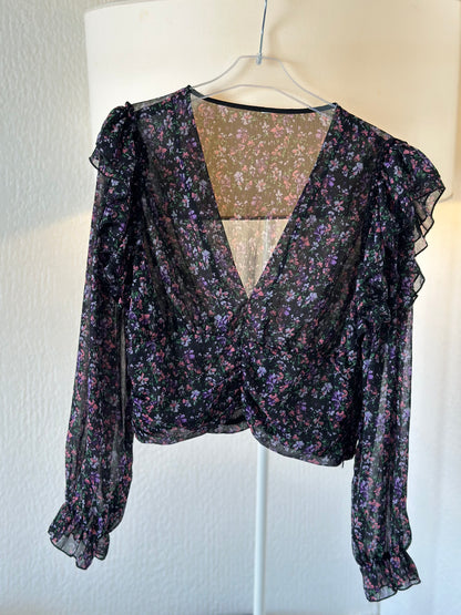Blouse fluide style bohème fleurie lilas/violet T.38