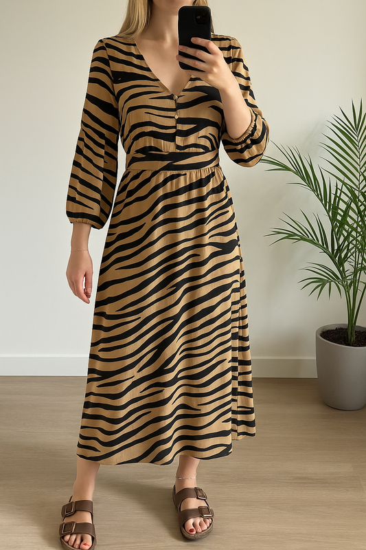 Robe longue imprimé zèbre marron et noir T.38