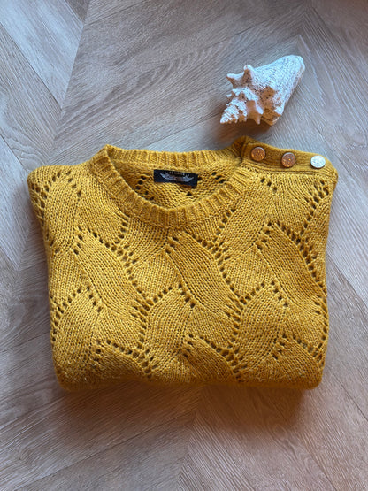 Pull maille ajourée jaune moutarde TU