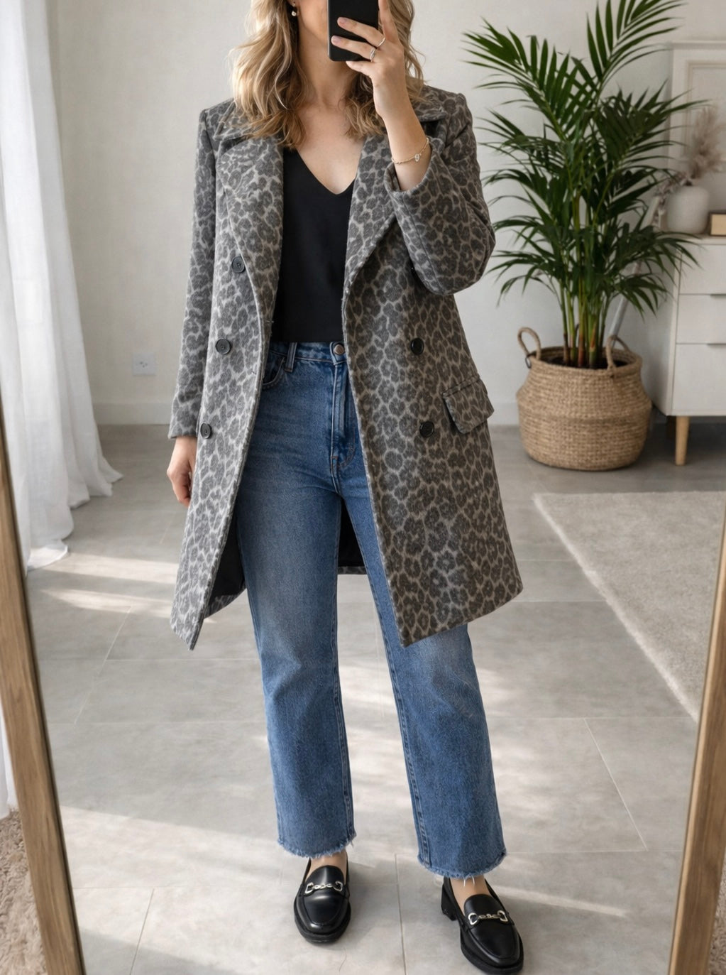 Manteau imprimé léopard laine mélangée T.38