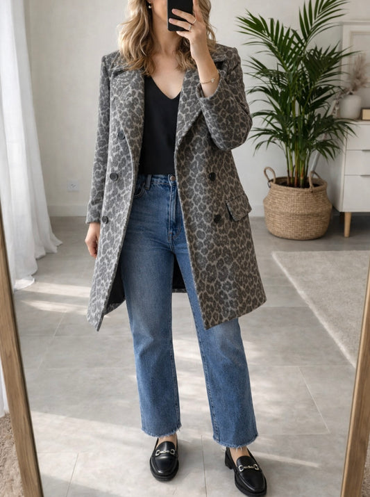 Manteau imprimé léopard laine mélangée T.38