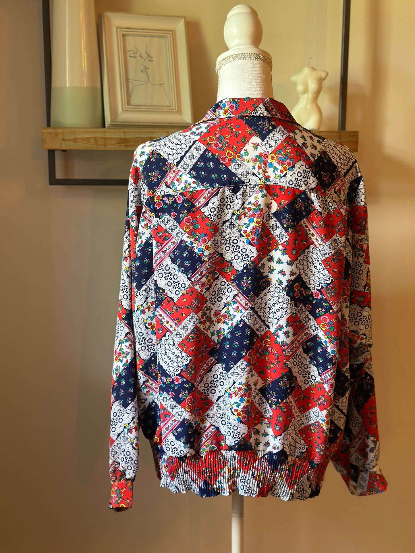 Chemise vintage imprimé patchwork fleuri made in France T.U