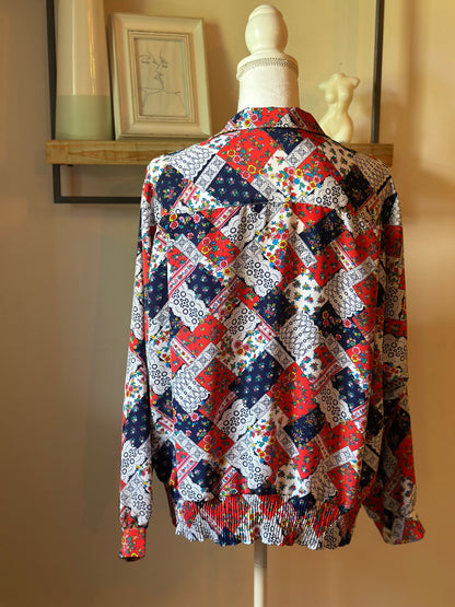 Chemise vintage imprimé patchwork fleuri made in France T.U