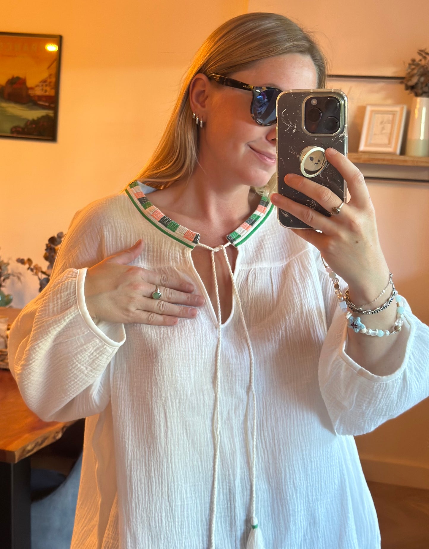 Blouse en gaze de coton blanche T.U (36 à 46) Neuve
