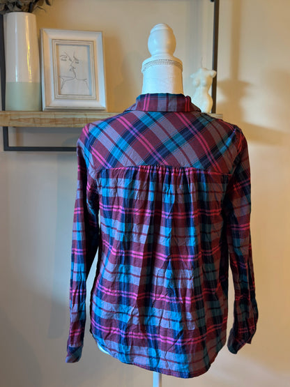 Chemise à carreaux rouge rose bleu lurex en coton T.36