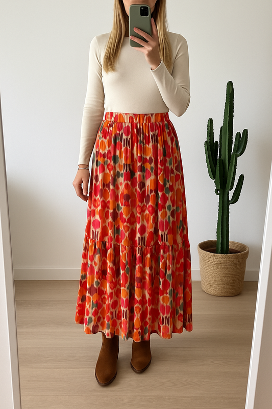 Jupe longue imprimée multicolore T.36