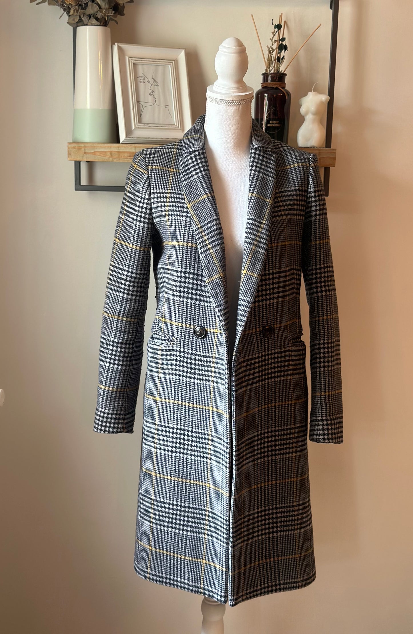 Manteau long carreaux laine modèle Gisèle T.34
