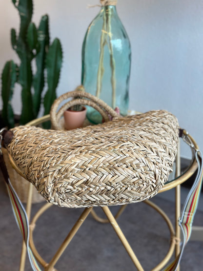 Sac panier de plage avec pompons colorés fruits brodés, anse ajustable