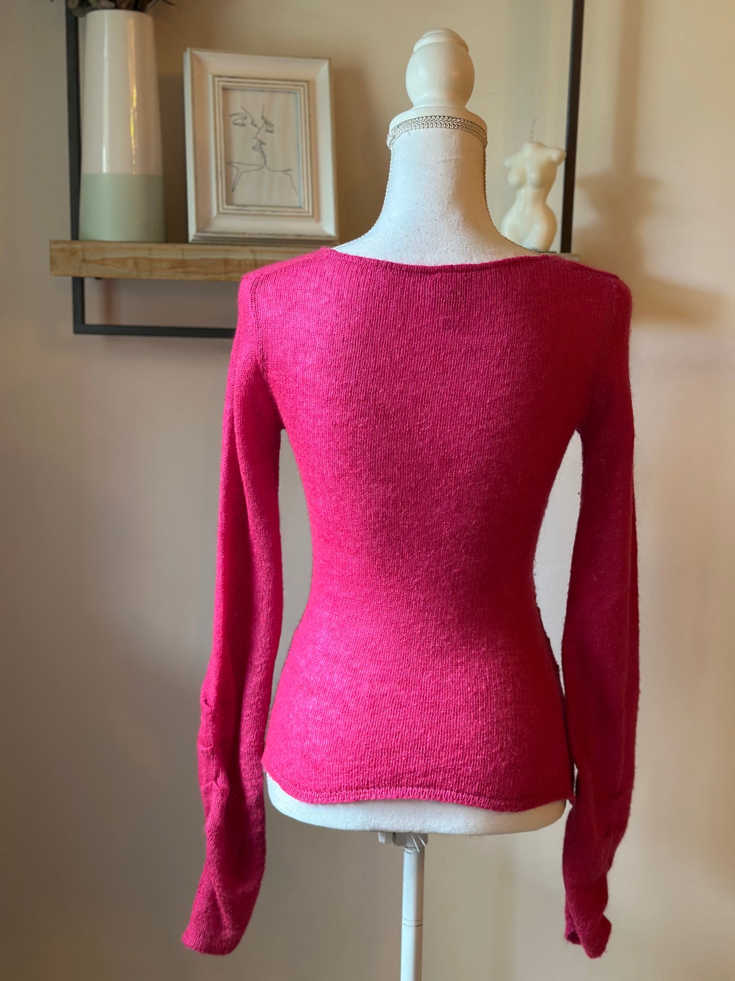 Pull maille fine mohair rose col cache-cœur T.36