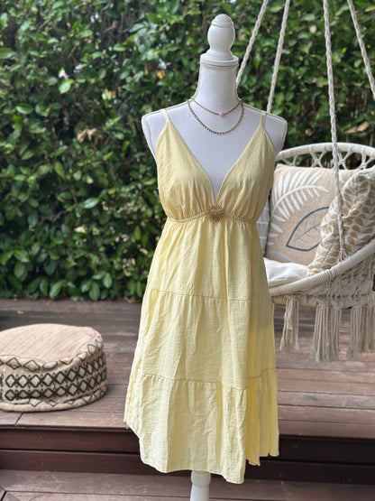 Robe à bretelles Made in Italy jaune clair en viscose T.U