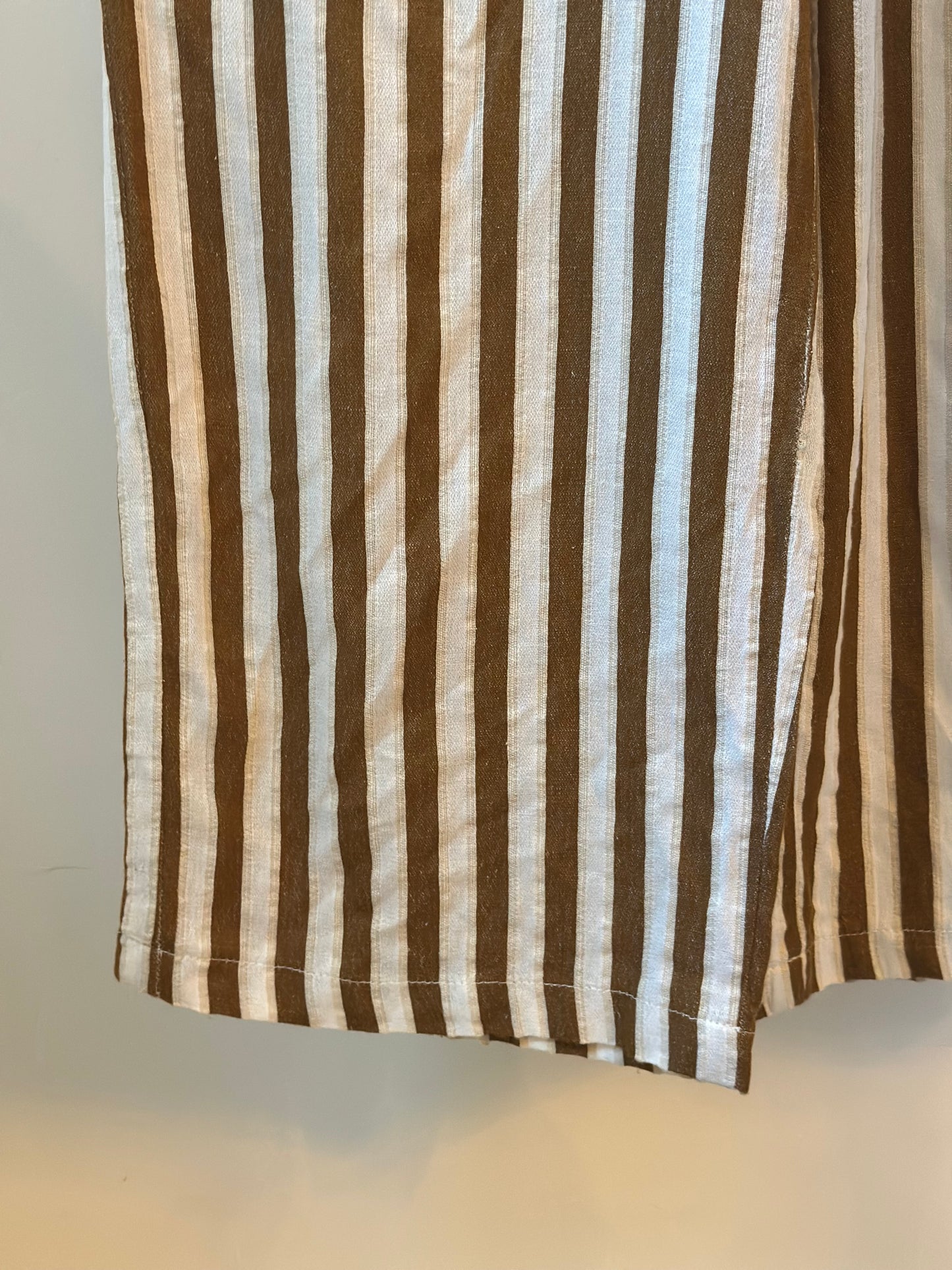 Pantalon large rayé lin coton fluide été beige & marron T.34