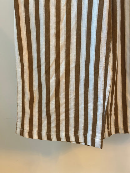 Pantalon large rayé lin coton fluide été beige & marron T.34