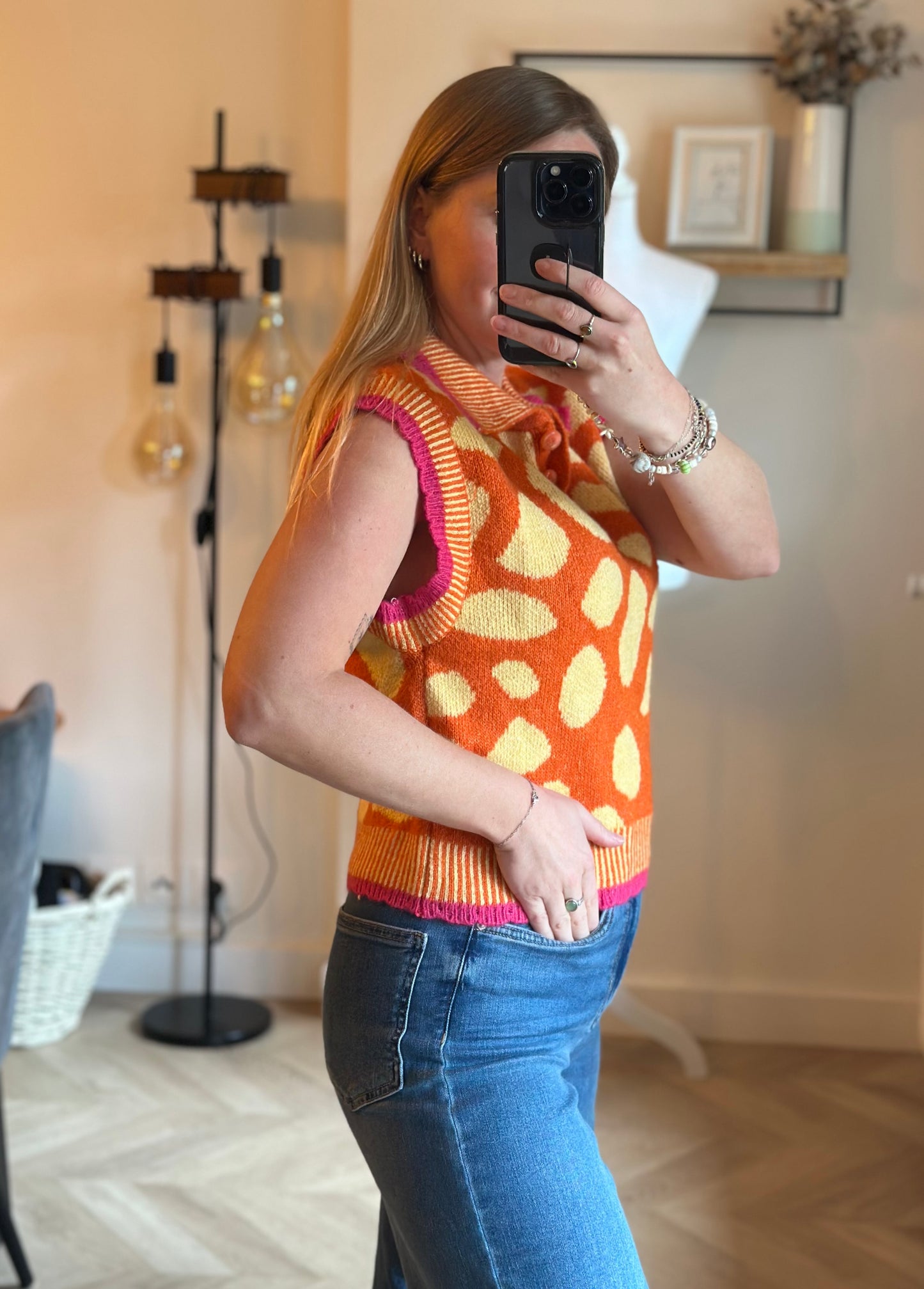 Gilet sans manches maille jacquard bohème T.38