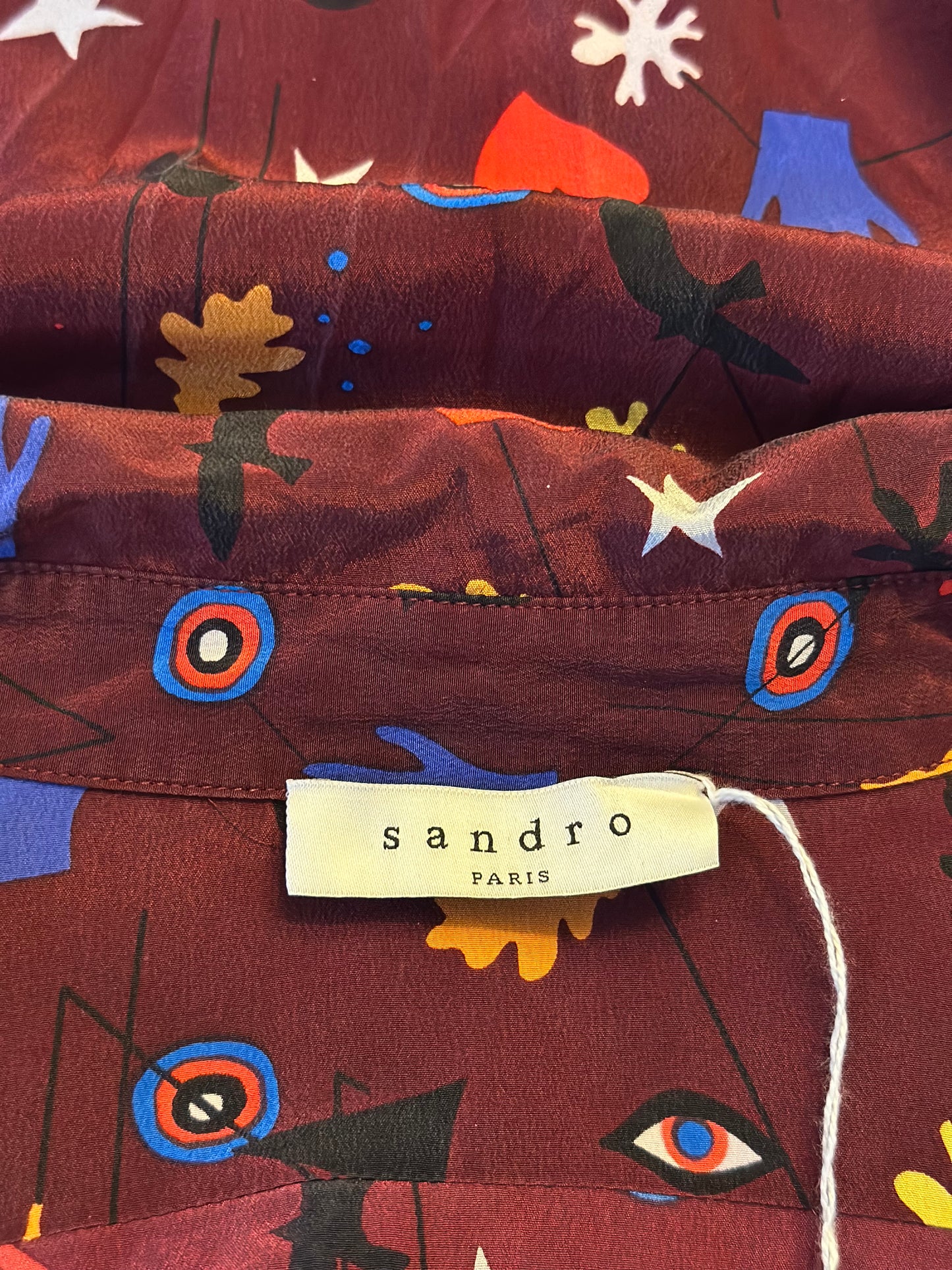 Chemise à motifs  imprimée en soie bordeaux multicolore T.36