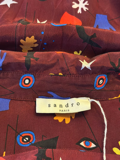 Chemise à motifs  imprimée en soie bordeaux multicolore T.36