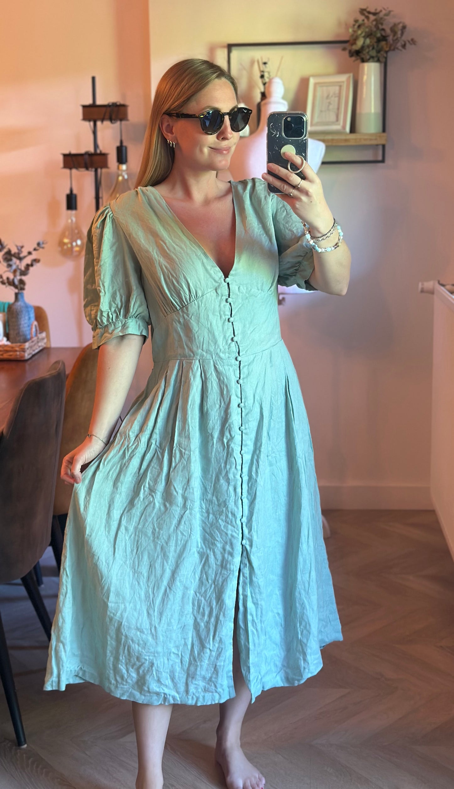 Robe midi en lin vert sauge T.42