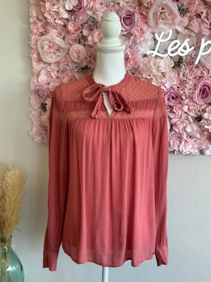 Blouse fluide en popeline rose clair, T.36