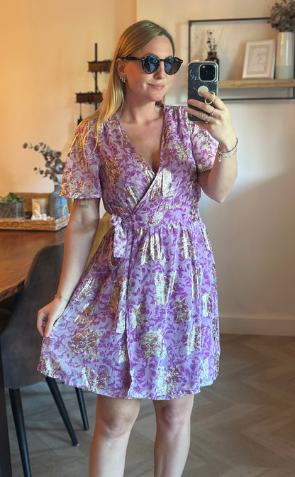 Robe portefeuille imprimé mauve et doré T.34