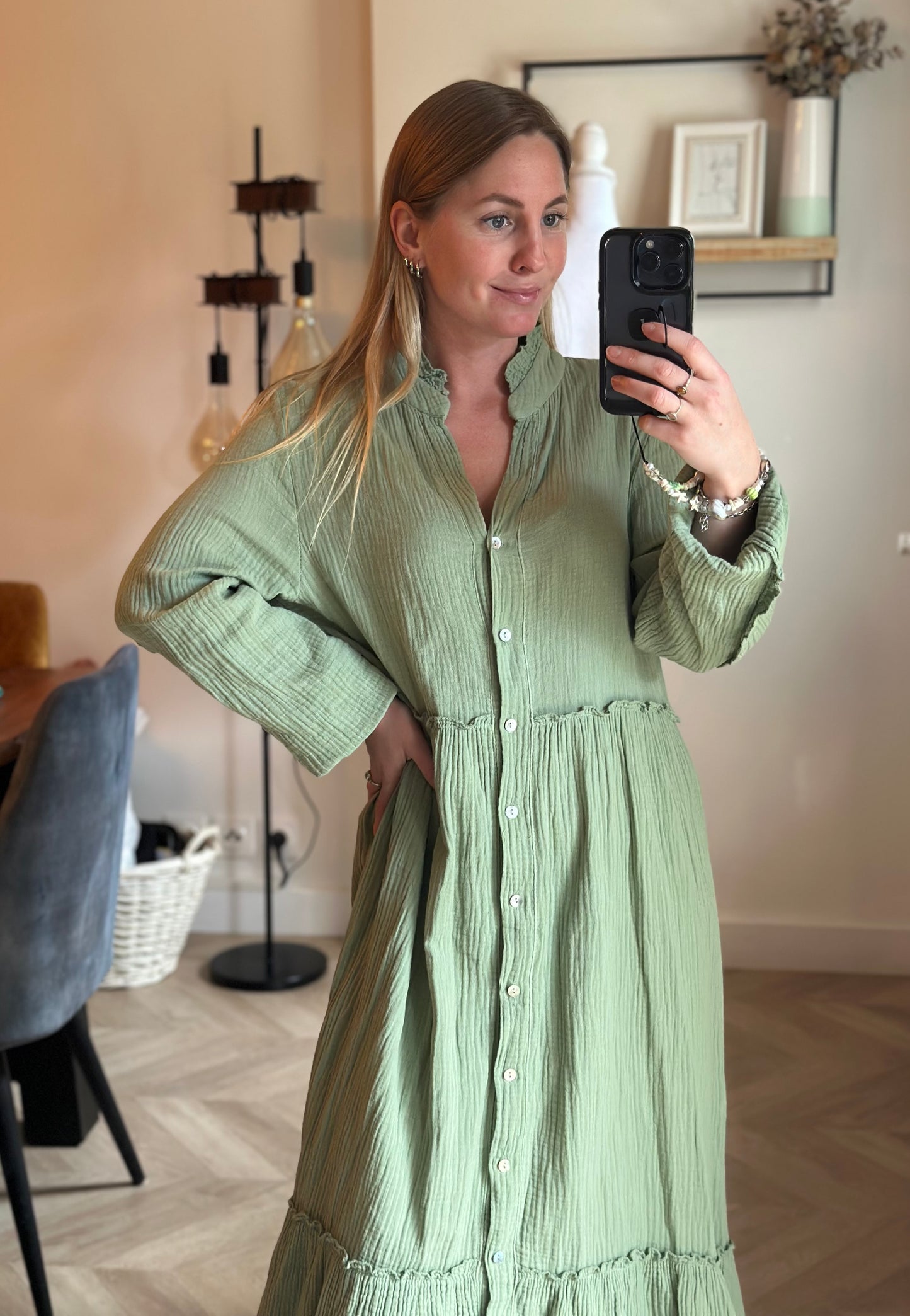 Robe gaze de coton vert clair T.U (36 au 44)