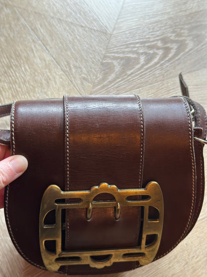 Sac bandoulière cuir marron vintage boucle métal – Made in France