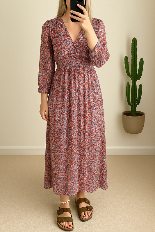 Robe longue fleurie multicolore T.36