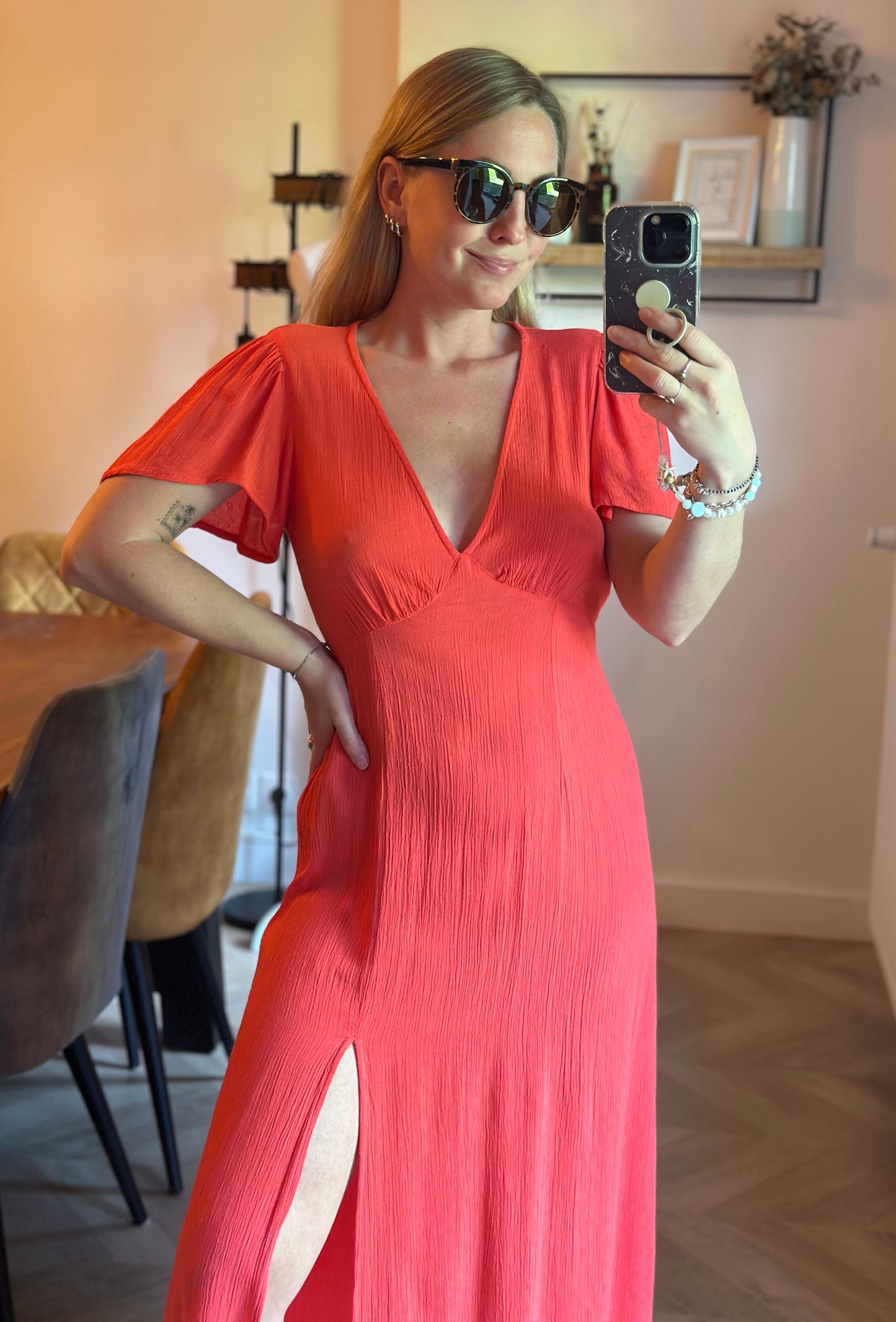 Robe midi modèle Jet corail tropical T.36