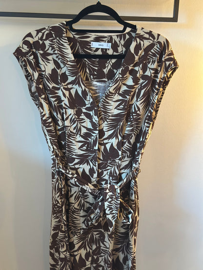 Combinaison fluide imprimé fleuri marron et beige en lin T.36