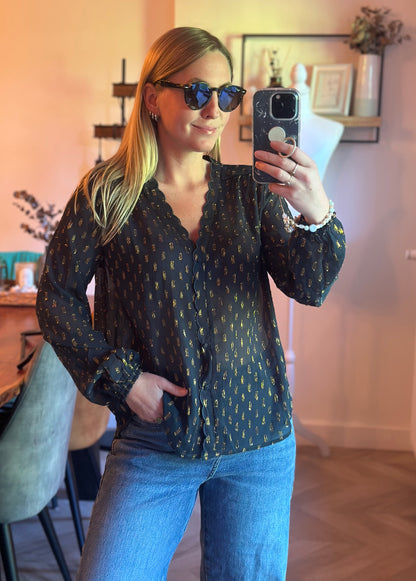 Blouse fluide noire détails lurex doré modèle Alexis T.36