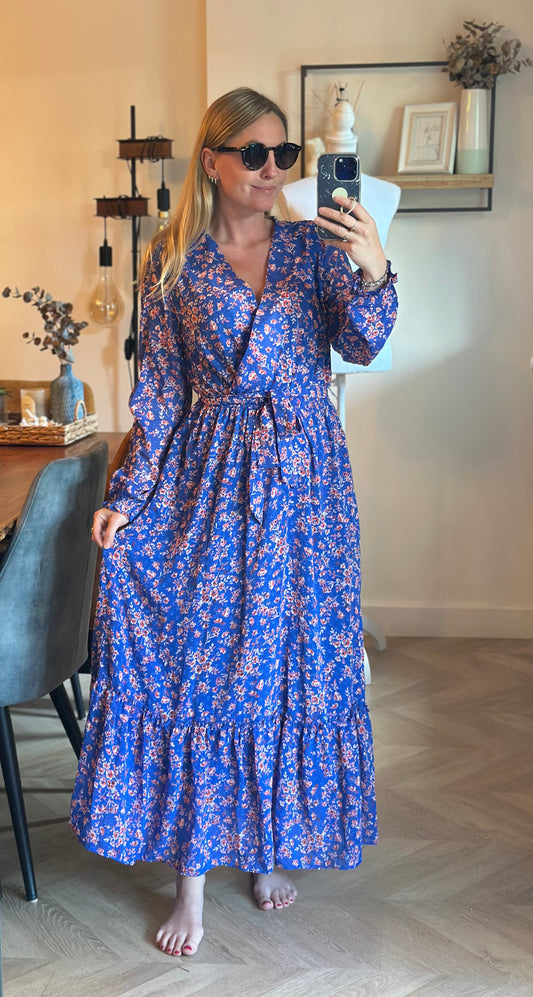 Robe longue fleurie bleu rose T.36/38