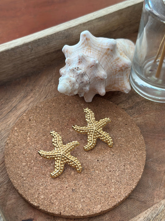 Boucles d’oreilles dorées en acier inoxydable, motifs étoile de mer, neuves