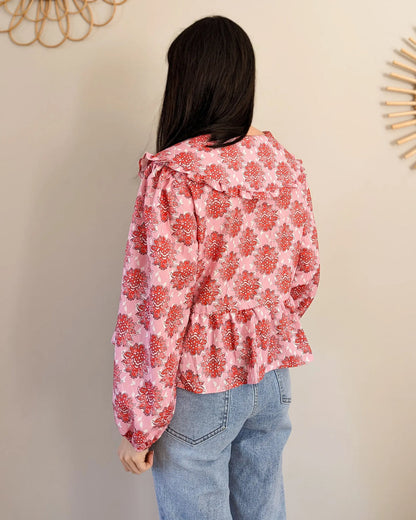 Blouse oversize rose et rouge imprimé fleuri taille Unique