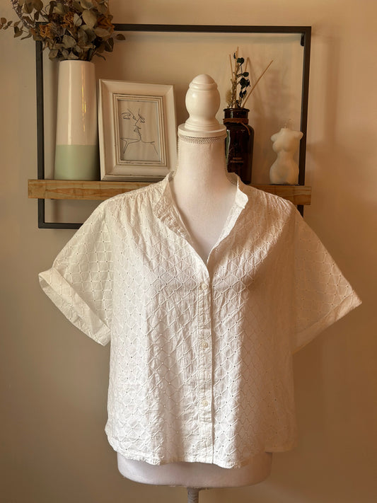 Blouse broderie anglaise blanche oversize T.36