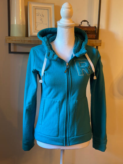 Sweat zippé à capuche uni bleu T.34