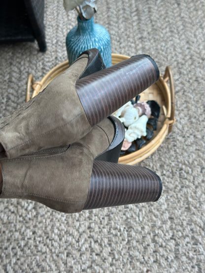 Bottines talon épais daim marron P.37