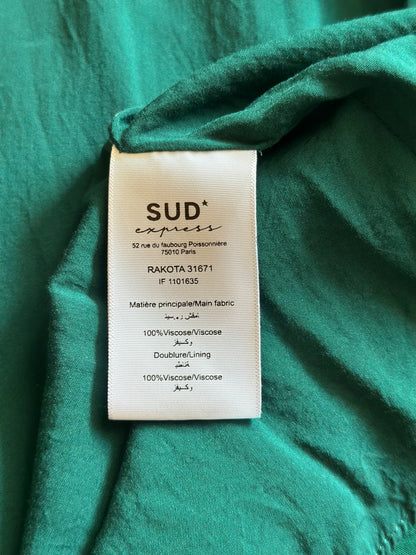 Robe portefeuille satinée jacquard vert émeraude viscose T.36