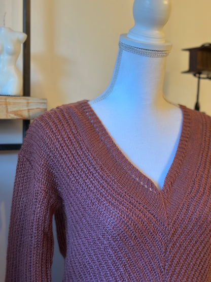 Pull maille col V rose terracotta T.34