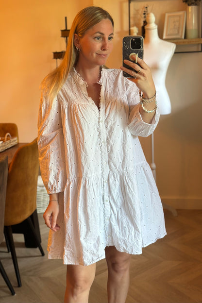 Robe courte broderie anglaise blanche T.34 oversize