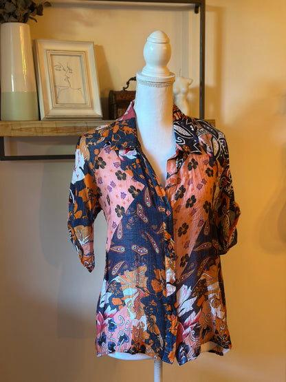 Ensemble chemise short imprimé patchwork bohème T.36/38