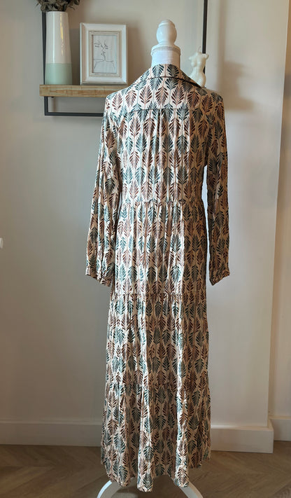 Robe longue imprimé feuillage en coton T.38