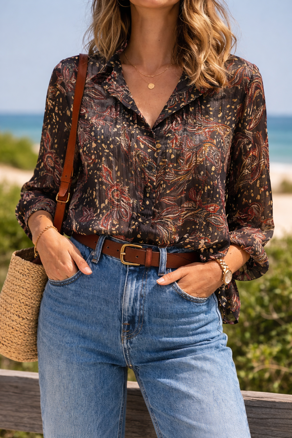 Blouse fluide imprimée noir et rouge T.34