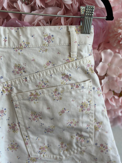 Short taille haute blanc à motifs fleuris colorés T.34