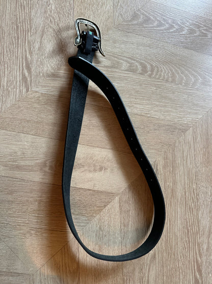 Ceinture large cuir noir embossé effet croco boucle serpent dorée – Handmade Italy longueur 110 cm