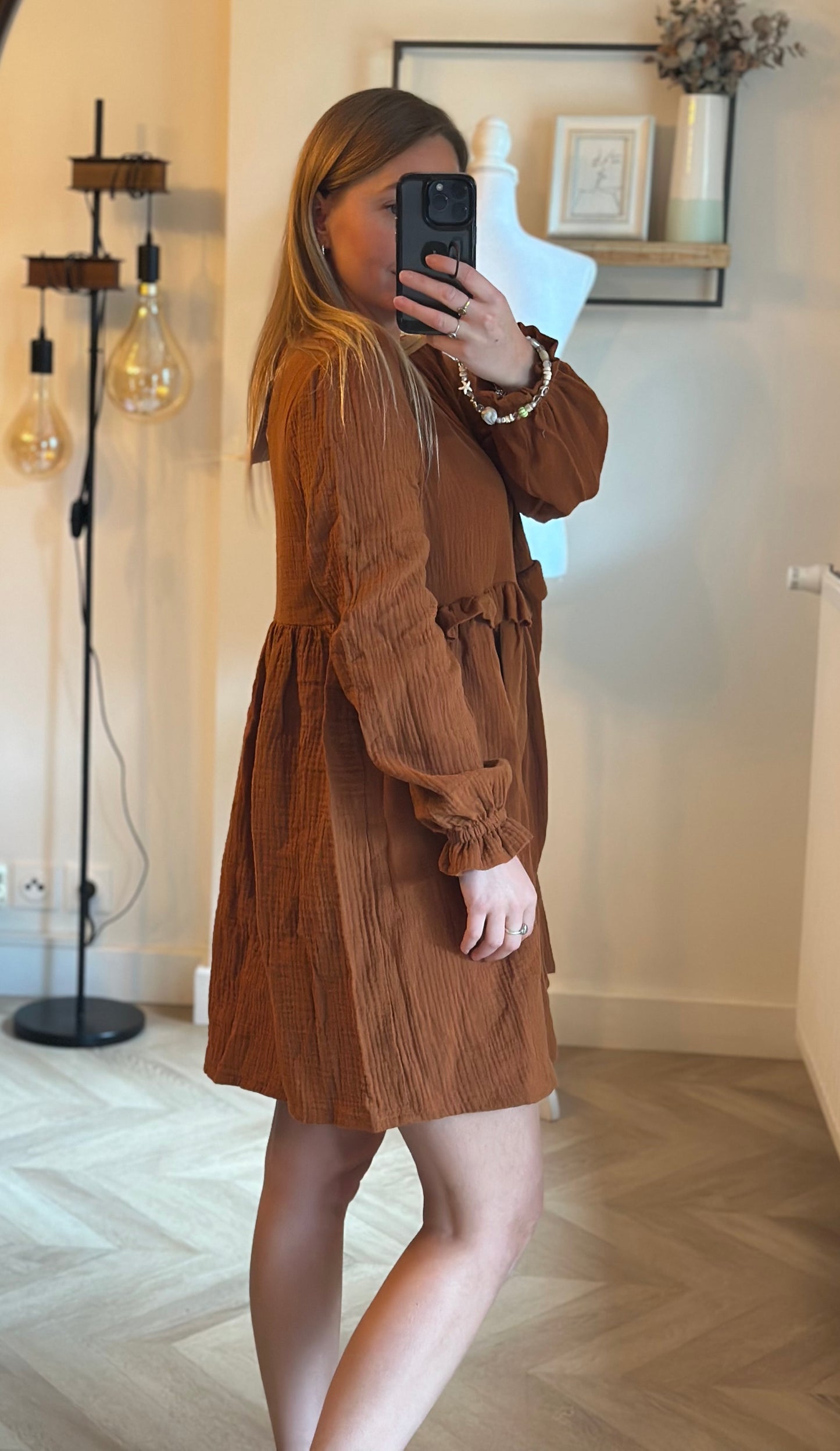 Robe gaze de coton cognac neuf avec étiquette fabriqué en France T.38